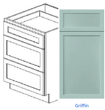 Custom Frameless Cabinet 36 in. vanity 3-drawer base cabinet