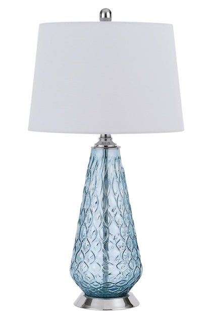150W 3 Way Mayfield Glass Table Lamp With Hardback Taper Drum Fabric Shade