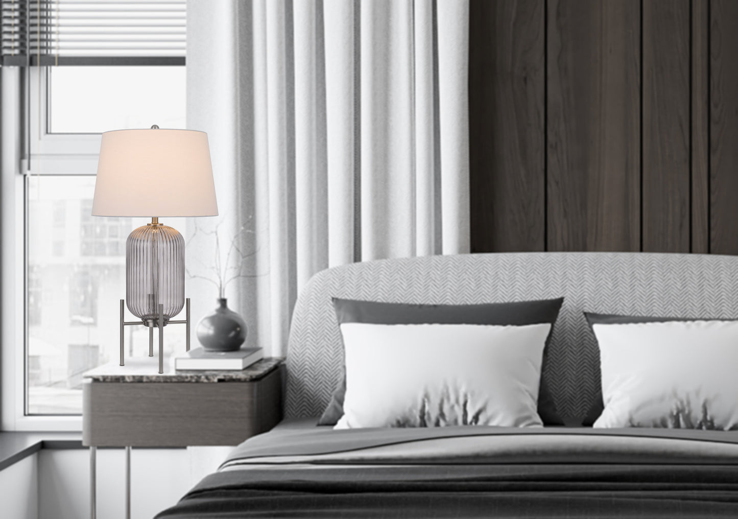 150W 3 Way Belleville Fluted Glass Table Lamp