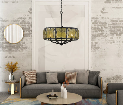 60W X 6 Revenna Forged Iron Chandelier With Hand Crafted Glass