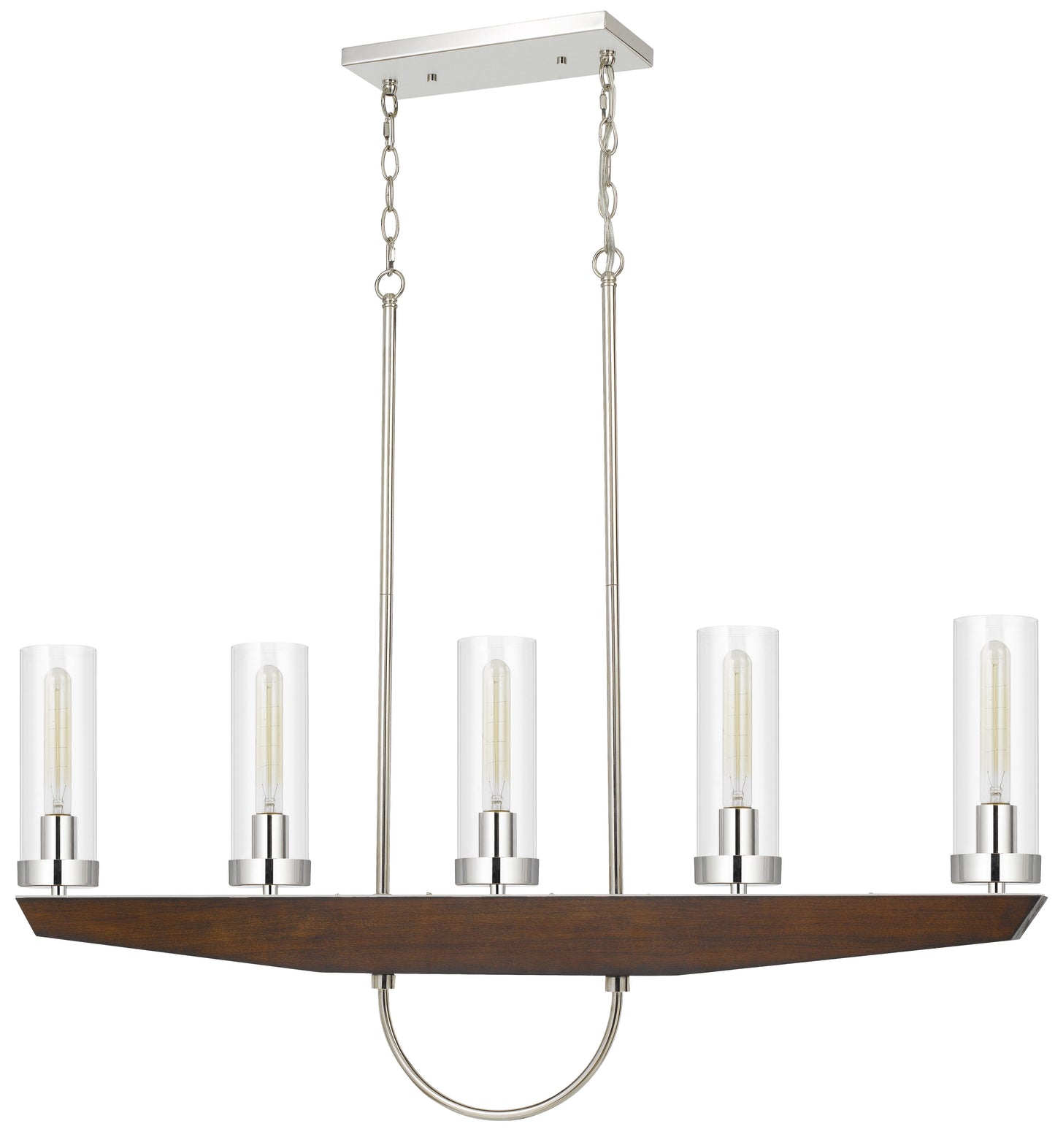 60W X 5 Ercolano Pine Wood/Metal Island Chandelier With Clear Glass Shade (Edison Bulbs Not Included)