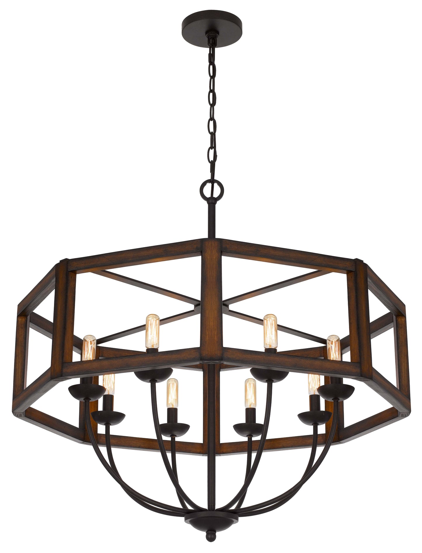 60W X 8 Renton Hexagon Rubber Wood / Metal Chandelier
