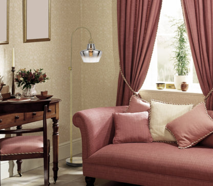 40W Duxbury Metal Arc Floor Lamp With Electoral Plated Smoked Glass Shade