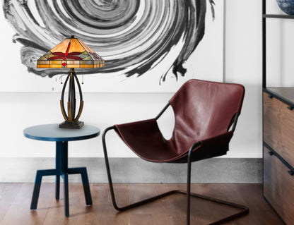 60W X 2 Tiffany Table Lamp With Pull Chain Switch And Metal And Resin Lamp Body