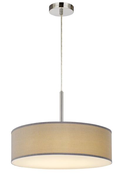 14" Height  Metal and Fabric Pendant in Grey Finis
