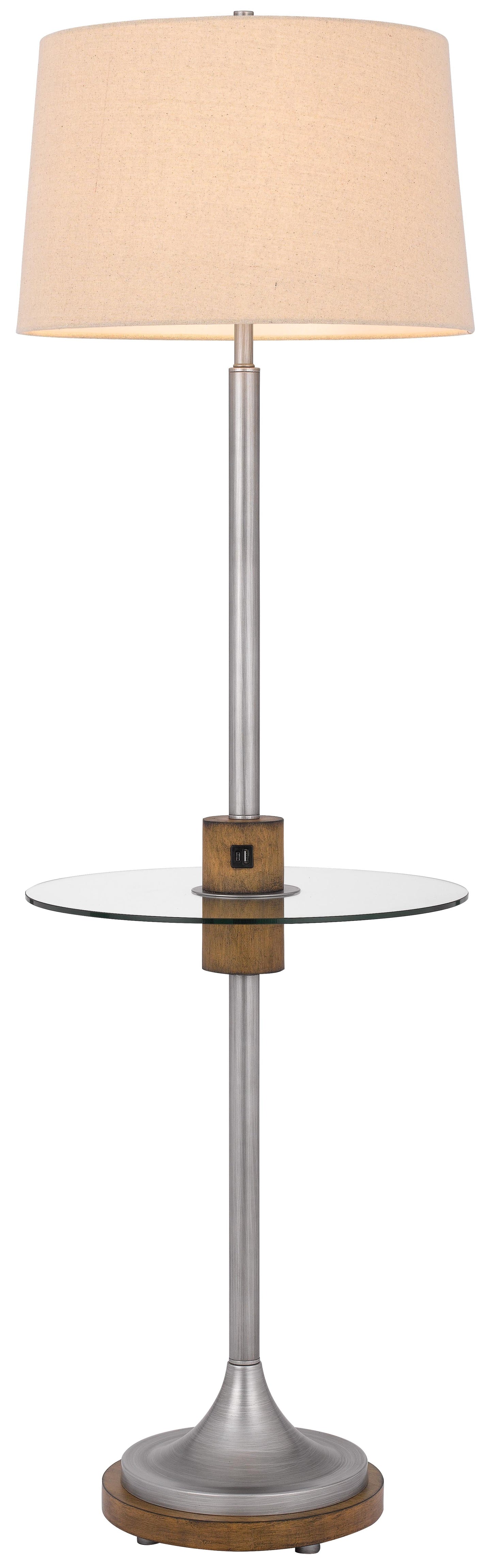 150W 3 Way Lavaca Metal Floor Lamp With Glass Tray Table And 1 Usb And 1 Type C Usb Charging Ports And Rubber Wood Center Font And Base
