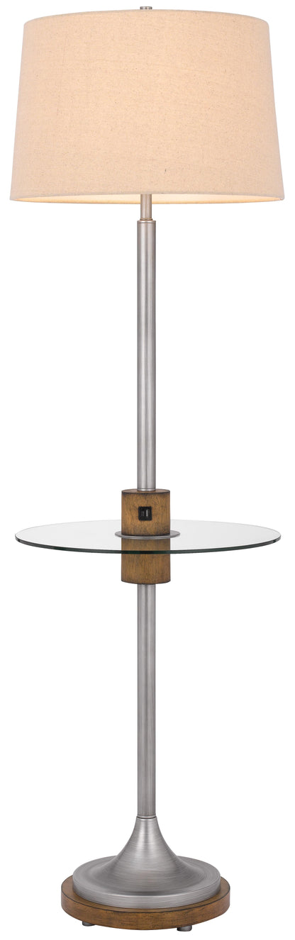 150W 3 Way Lavaca Metal Floor Lamp With Glass Tray Table And 1 Usb And 1 Type C Usb Charging Ports And Rubber Wood Center Font And Base