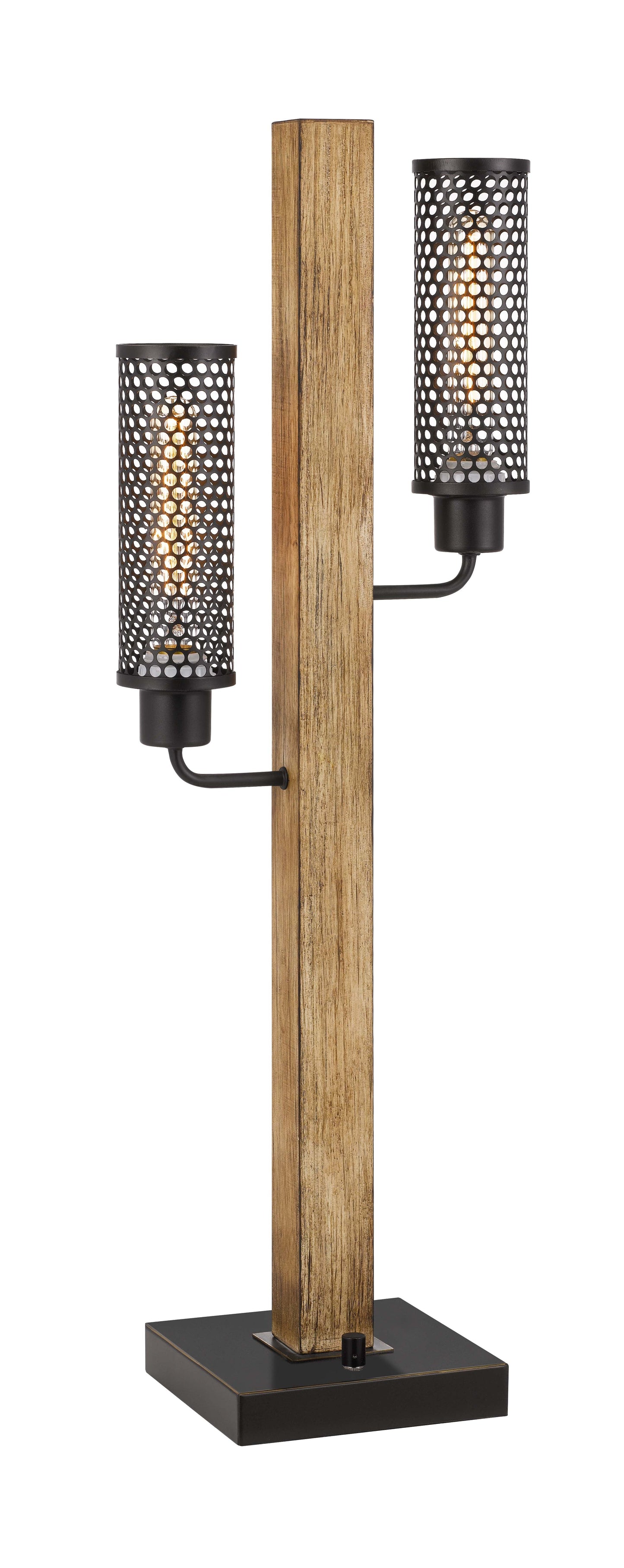 60W X 2 Lenox Lantern Style Rubber Wood / Metal Table Lamp With Mesh Metal Shades