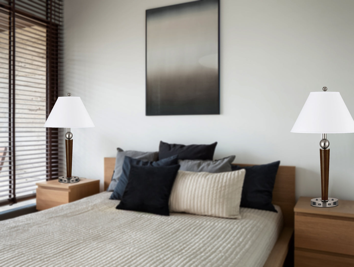 Metal Night Stand Lamp With USB And Power Outlets