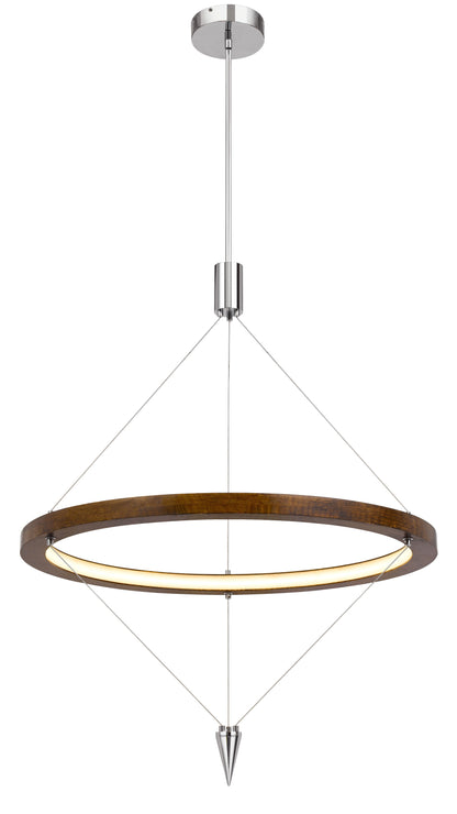 Viterbo Integrated Dimmable Led Pine Wood Pendant Fixture With Suspended Steel Braided Wire. 24W, 1920 Lumen, 3000K