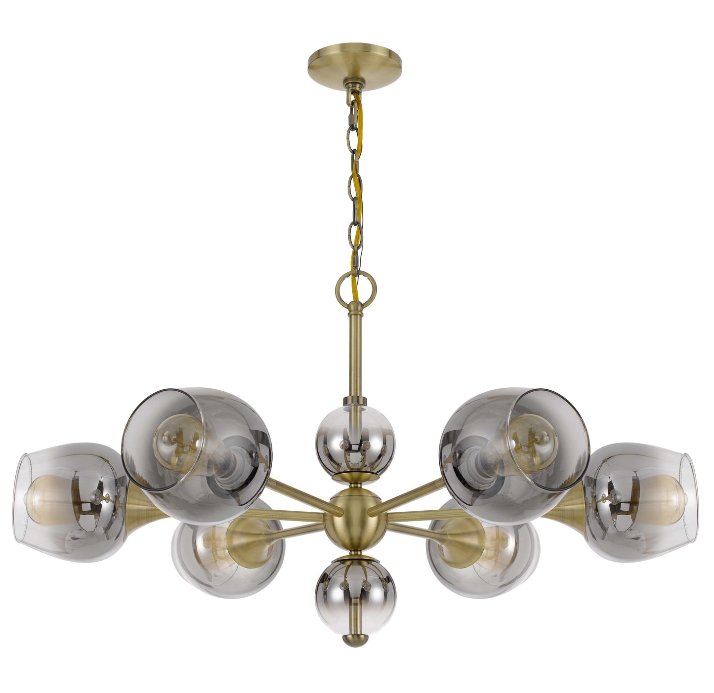 60W X 6 Pendleton Metal Chandelier With Electoral Plated Smoked Glass Shades