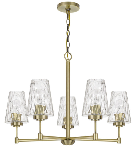 60W X 5 Crestwood Metal Chandelier With Textured Glass Shades