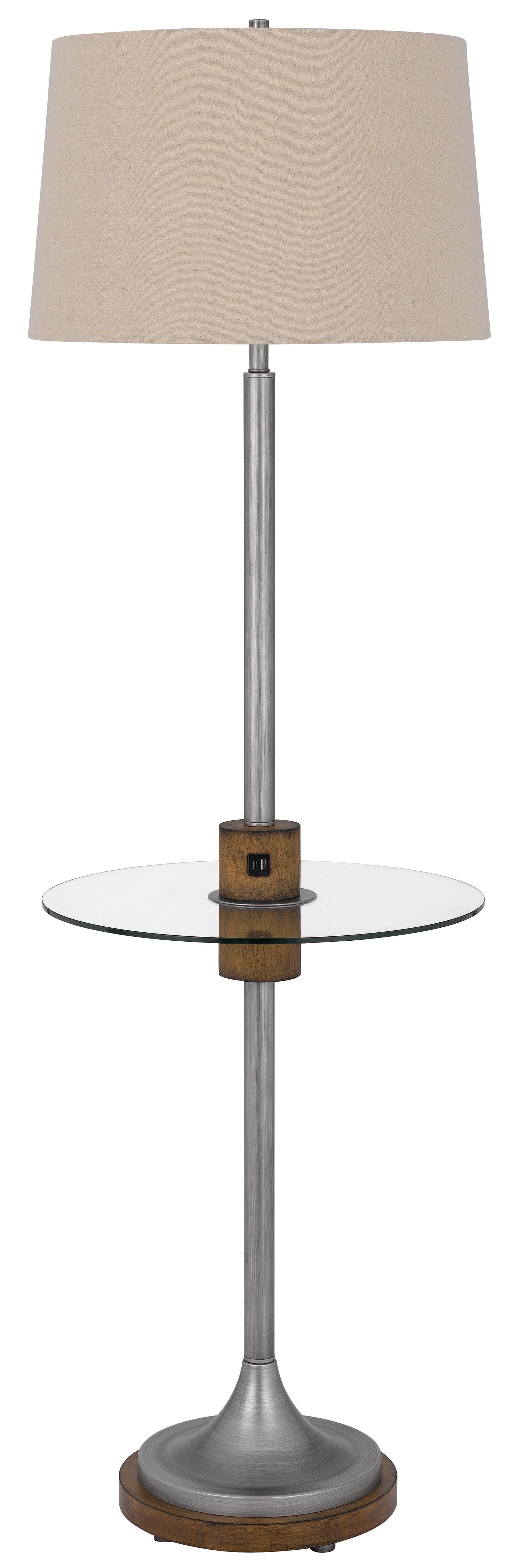 150W 3 Way Lavaca Metal Floor Lamp With Glass Tray Table And 1 Usb And 1 Type C Usb Charging Ports And Rubber Wood Center Font And Base