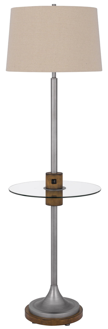 150W 3 Way Lavaca Metal Floor Lamp With Glass Tray Table And 1 Usb And 1 Type C Usb Charging Ports And Rubber Wood Center Font And Base