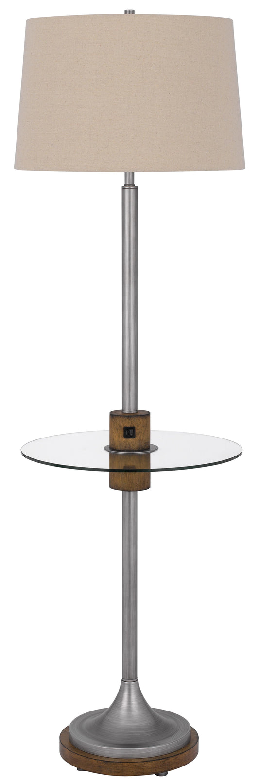 150W 3 Way Lavaca Metal Floor Lamp With Glass Tray Table And 1 Usb And 1 Type C Usb Charging Ports And Rubber Wood Center Font And Base