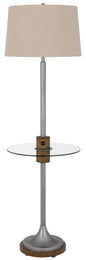 150W 3 Way Lavaca Metal Floor Lamp With Glass Tray Table And 1 Usb And 1 Type C Usb Charging Ports And Rubber Wood Center Font And Base