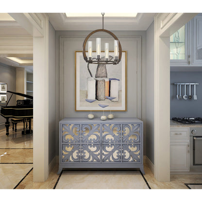 60W X 4 Sulmona Wood/Metal Chandelier With Glass Shade (Edison Bulbs Not Inlcluded)