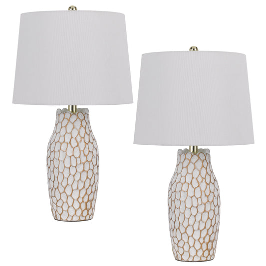 100W Elmira Resin Table Lamp. Priced And Sold As Pairs White Clay