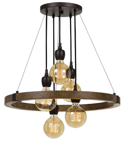 60W X 5 Martos Metal/Wood Chandelier. (Edison Bulbs Included)