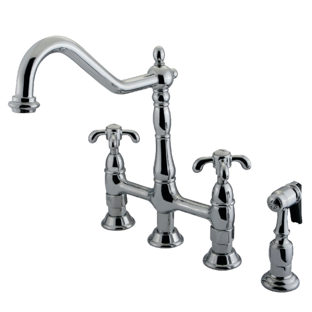 French Country Bridge Kitchen Faucet in Polished Chrome