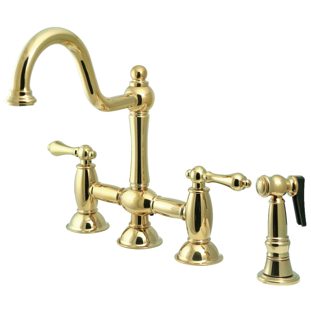 Restoration Bridge Kitchen Faucet in Polished Brass