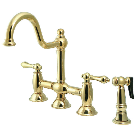 Restoration Bridge Kitchen Faucet in Polished Brass