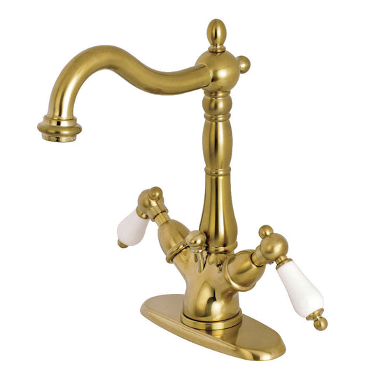 Heritage 4 Inch Centerset Bathroom Faucet in Brushed Brass