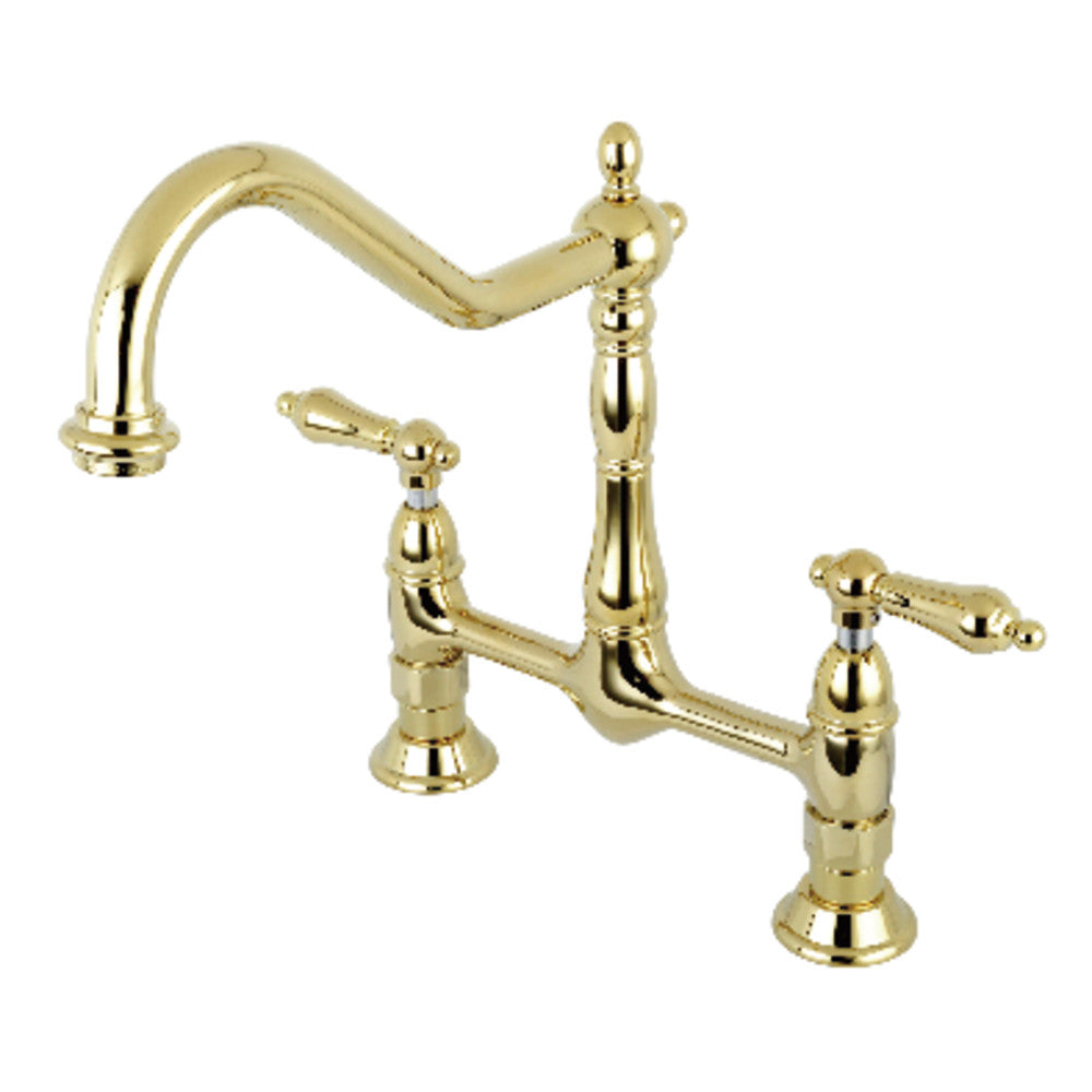 Heritage Bridge Kitchen Faucet in Polished Brass