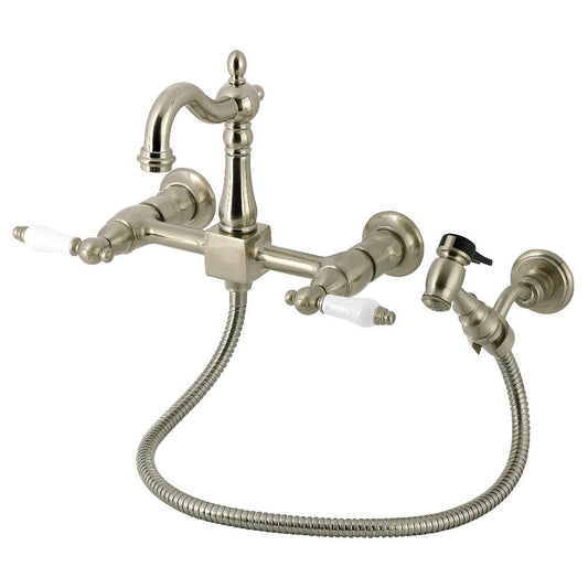 Heritage Wall Mount Kitchen Faucet in Brushed Nickel