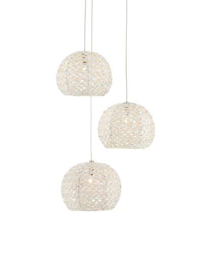 Piero White 3-Light Round Multi-Drop Pendant