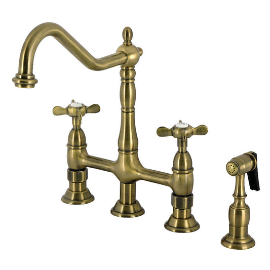Essex Bridge Kitchen Faucet in Antique Brass