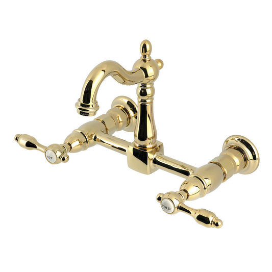 Tudor Wall Mount Kitchen Faucet in Polished Brass