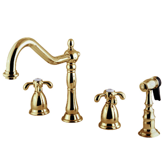 French Country Widespread Kitchen Faucet in Polished Brass