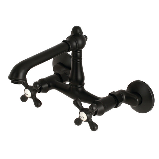 English Country Wall Mount Kitchen Faucet in Matte Black