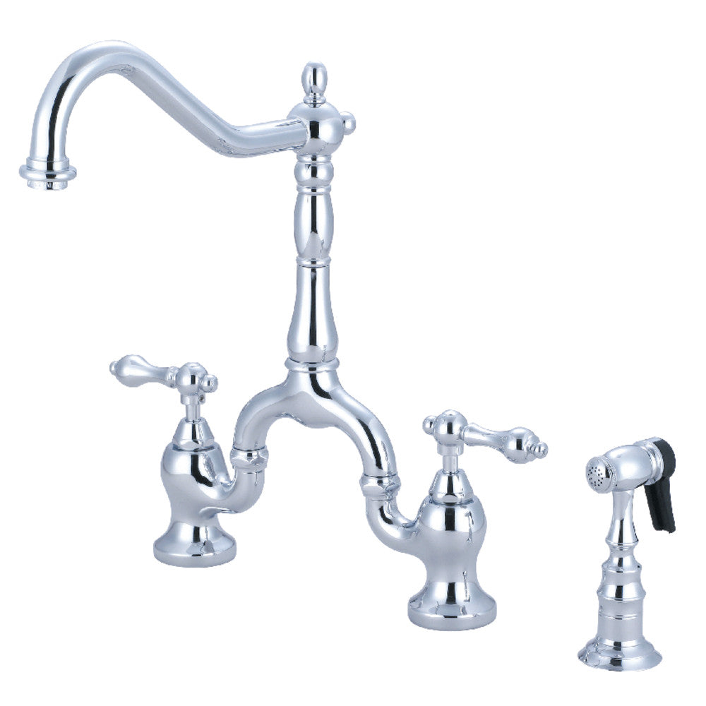 English Country Bridge Kitchen Faucet in Polished Chrome
