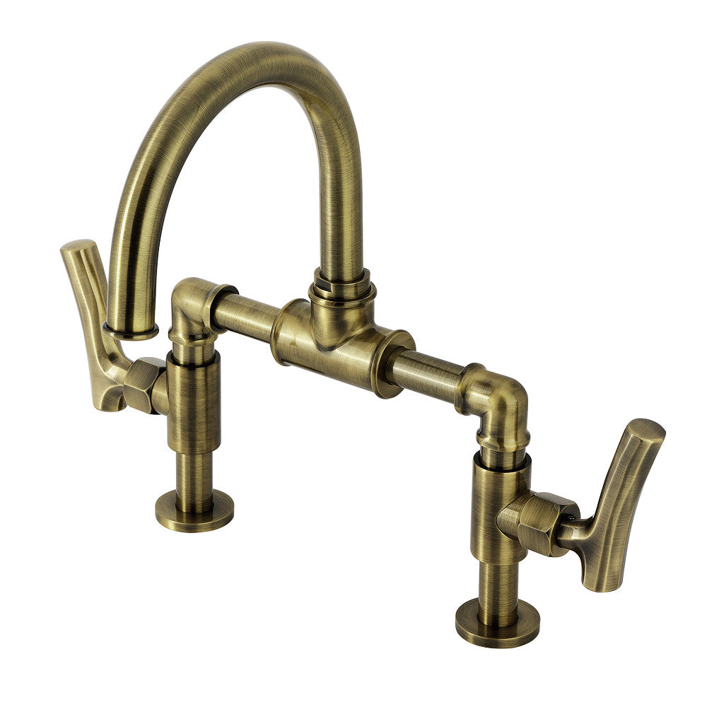Hallerbos Bridge Bathroom Faucet in Antique Brass
