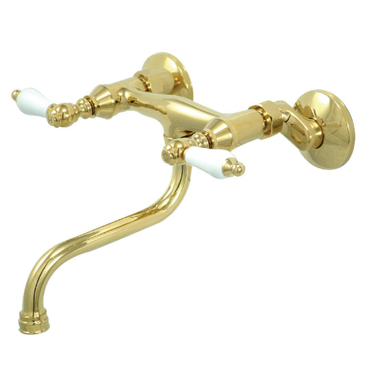 Kingston Wall-Mount Bathroom Faucet in Polished Brass