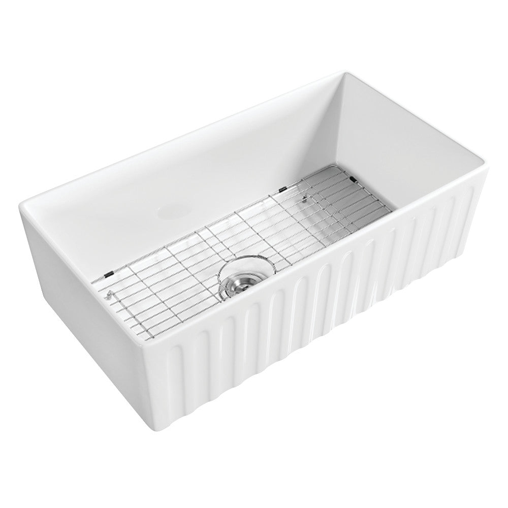 Kaolin 33.06 Inch Farmhouse Kitchen Sink in White
