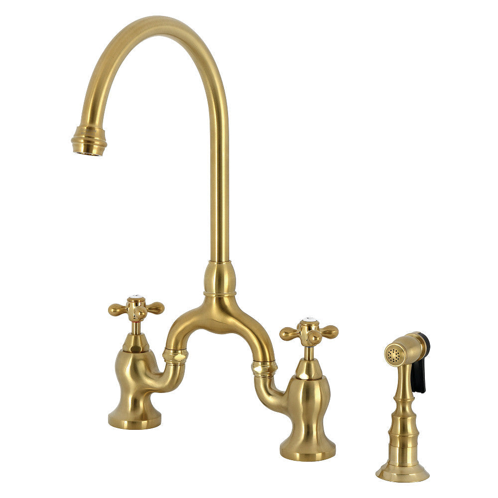 English Country Bridge Kitchen Faucet in Brushed Brass