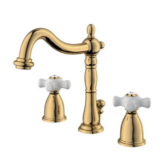 Heritage Widespread Bathroom Faucet in Polished Brass