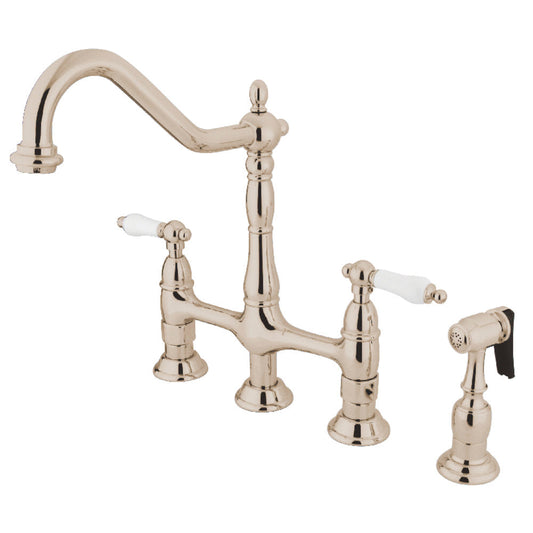 Heritage Bridge Kitchen Faucet in Polished Nickel