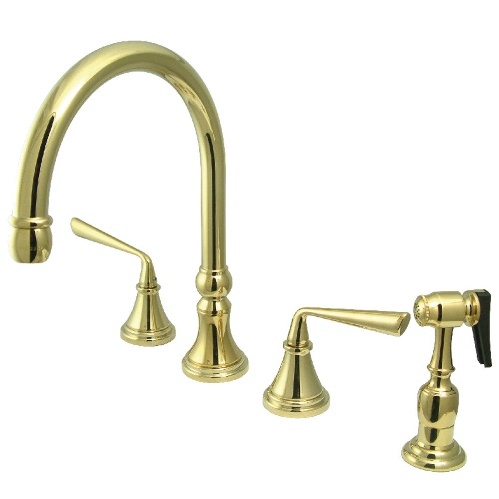 Silver Sage Widespread Kitchen Faucet in Polished Brass