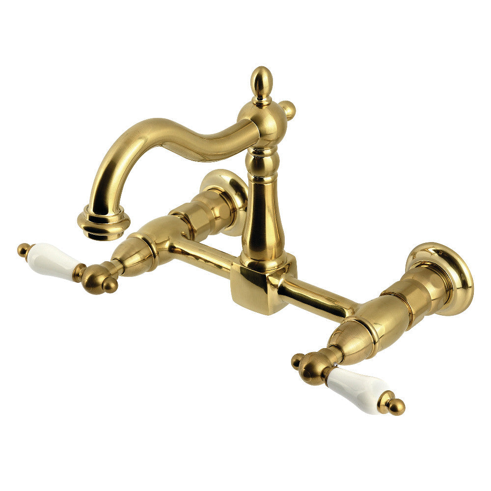 Heritage Wall Mount Kitchen Faucet in Brushed Brass