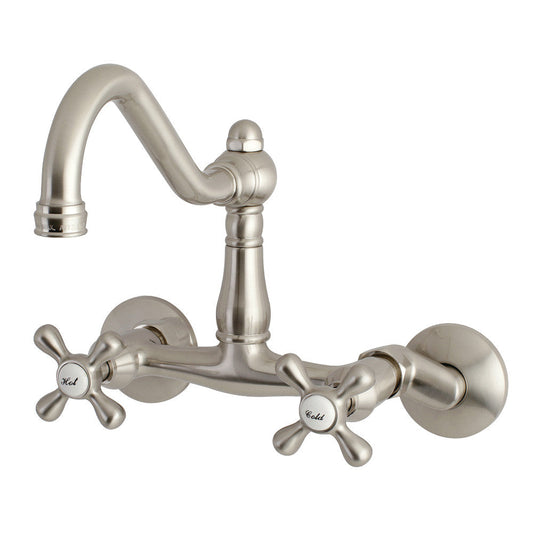 Vintage Wall Mount Kitchen Faucet in Brushed Nickel