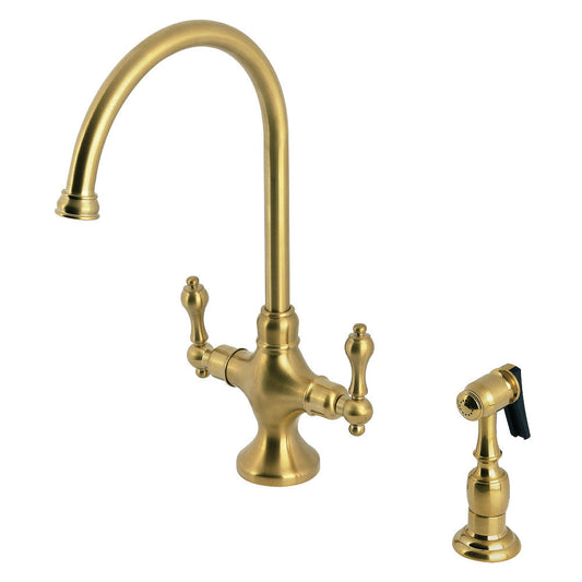 Vintage Two Handle Single-Hole Kitchen Faucet in Brushed Brass
