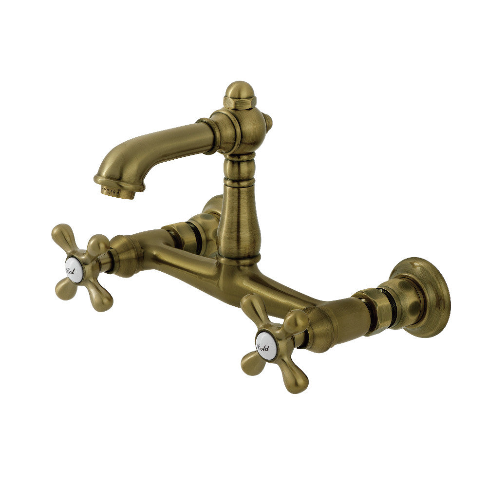 English Country Wall-Mount Bathroom Faucet in Antique Brass