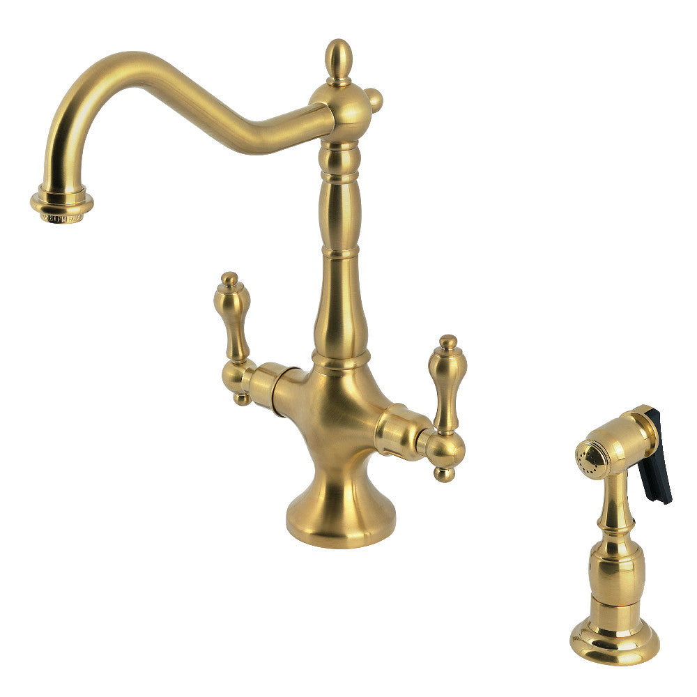 Heritage Two Handle Single-Hole Kitchen Faucet in Brushed Brass