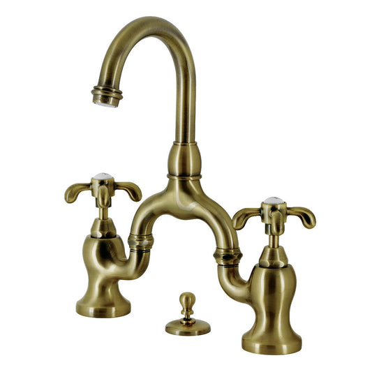 French Country Bridge Bathroom Faucet in Antique Brass