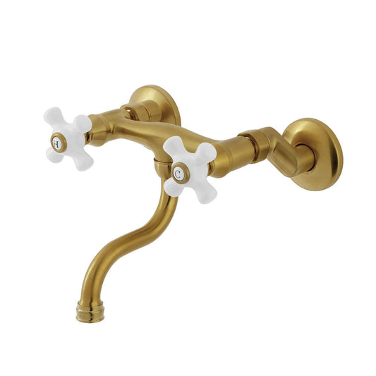Kingston Wall-Mount Bathroom Faucet in Brushed Brass