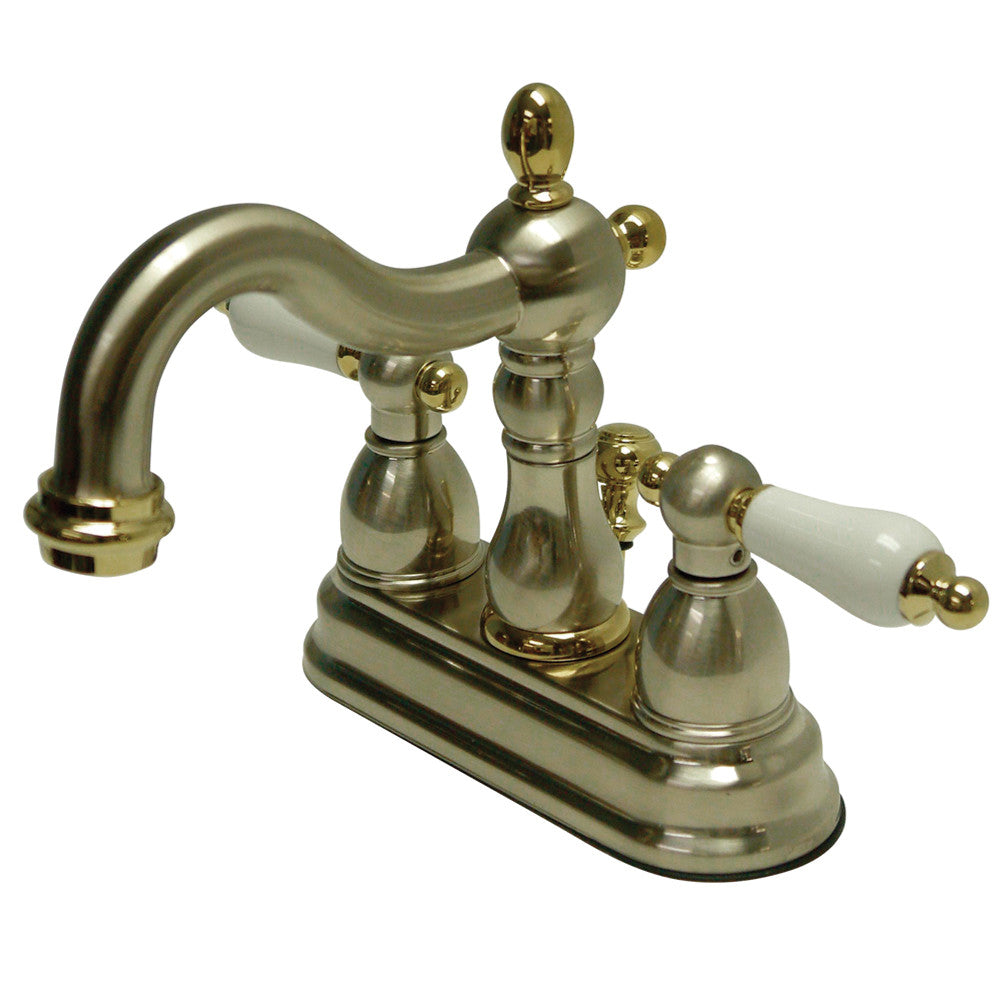Heritage 4 Inch Centerset Bathroom Faucet in Brushed Nickel/Polished Brass